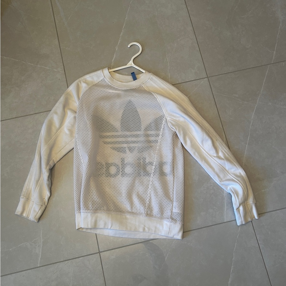 Sheer Retro Adidas White Sweatshirt with Logo